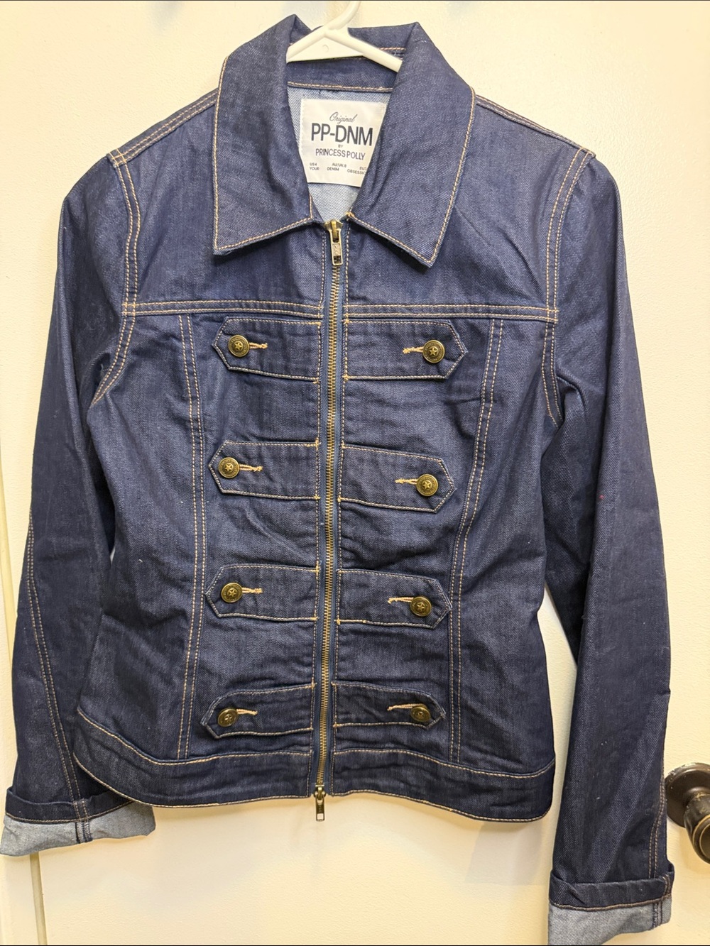 Princess Polly Cristen Cadet Denim Jacket Military Button Y2K Indigo US 4